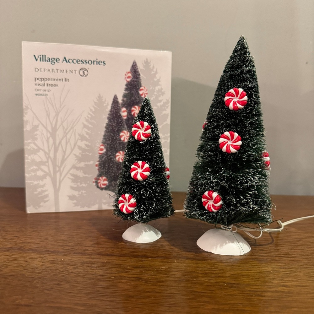 Department 56 Peppermint Lit Sisal Trees 4025370 Christmas Village Accessory